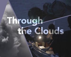 Collage of images representing clouds and people on a boat
