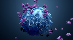 3d illustration proteins with lymphocytes t-cells or cancer cells