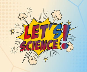 Let's Science! Projekt, Logo im Cartoon-Stil mit der Aufschrift Let's Science!